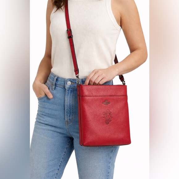 Coach Handbags - RARE COACH Minnie Mouse Kitt Messenger Crossbody Motif Red Leather Bag - NWOT‎